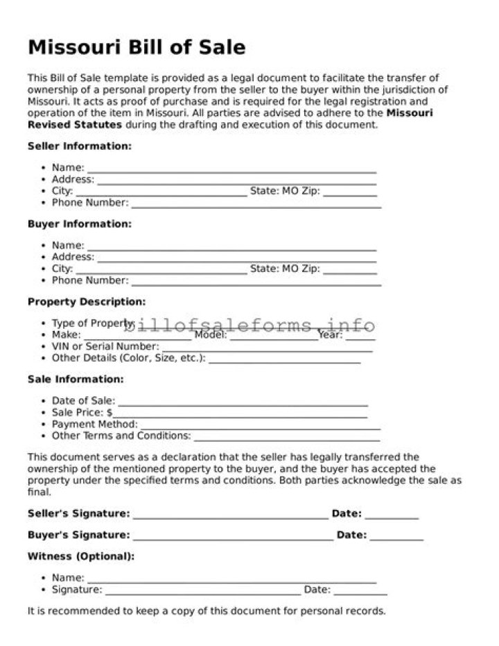 missouri bill of sale